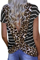 LOVEMI - Lovemi - Striped Leopard Stitching Halter T-shirt