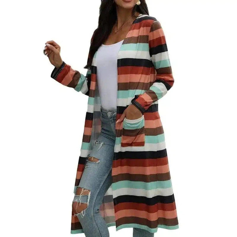 Striped Long Cardigan Sweater for Women-2style-3