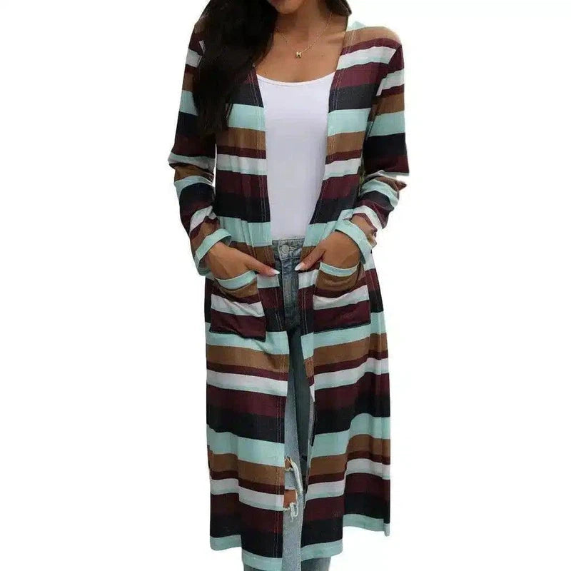 Striped Long Cardigan Sweater for Women-3style-4