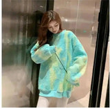 Student Loose Coat Color Tie-dye Thickened Imitation Lamb-Yellowgreen-2