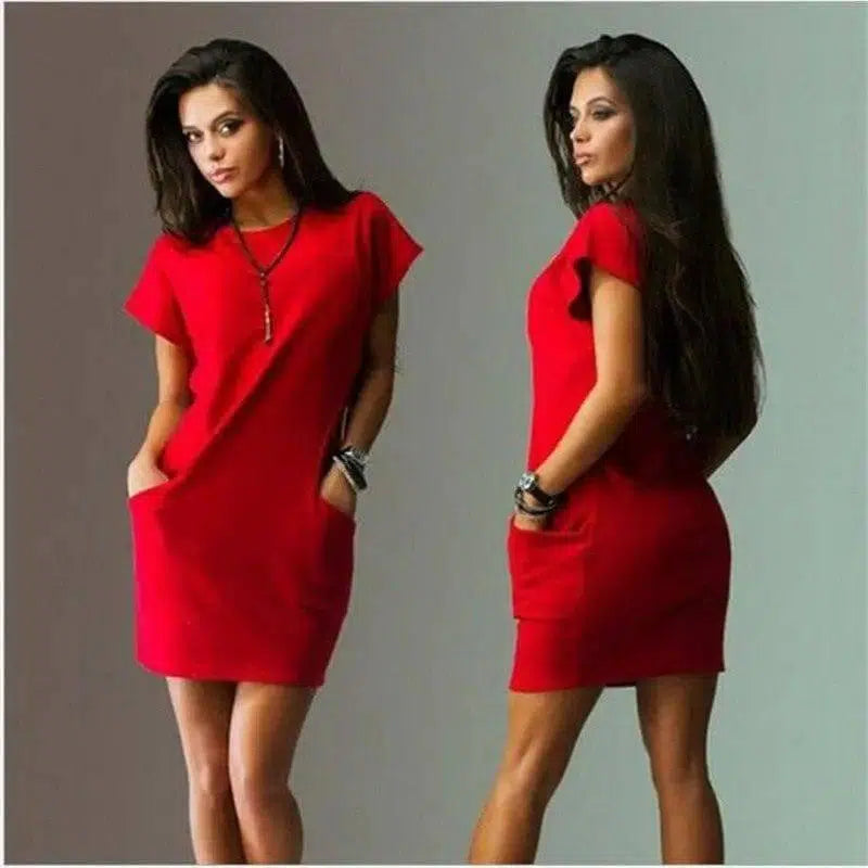 Summer Fashion Women Clothing Casual Short Sleeve O-Neck-Red-11