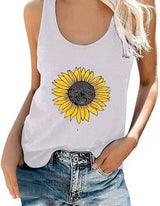 Women's Sunflower Tank Top Sleeveless Shirt-White-3