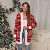 Tie-dye Christmas Leopard Print Knitted Cardigan Jacket-Red-3