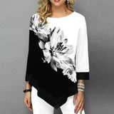 LOVEMI - Lovemi - Trendy Round Neck Loose Blouse With Irregular Hem