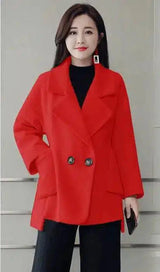 Warm Winter Wool Blend Women's Coat-Red-4