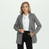 Women's Plaid Blazer Jacket Casual-Gray-1