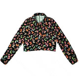 Floral Print Women's Cropped Jacket-Black-1