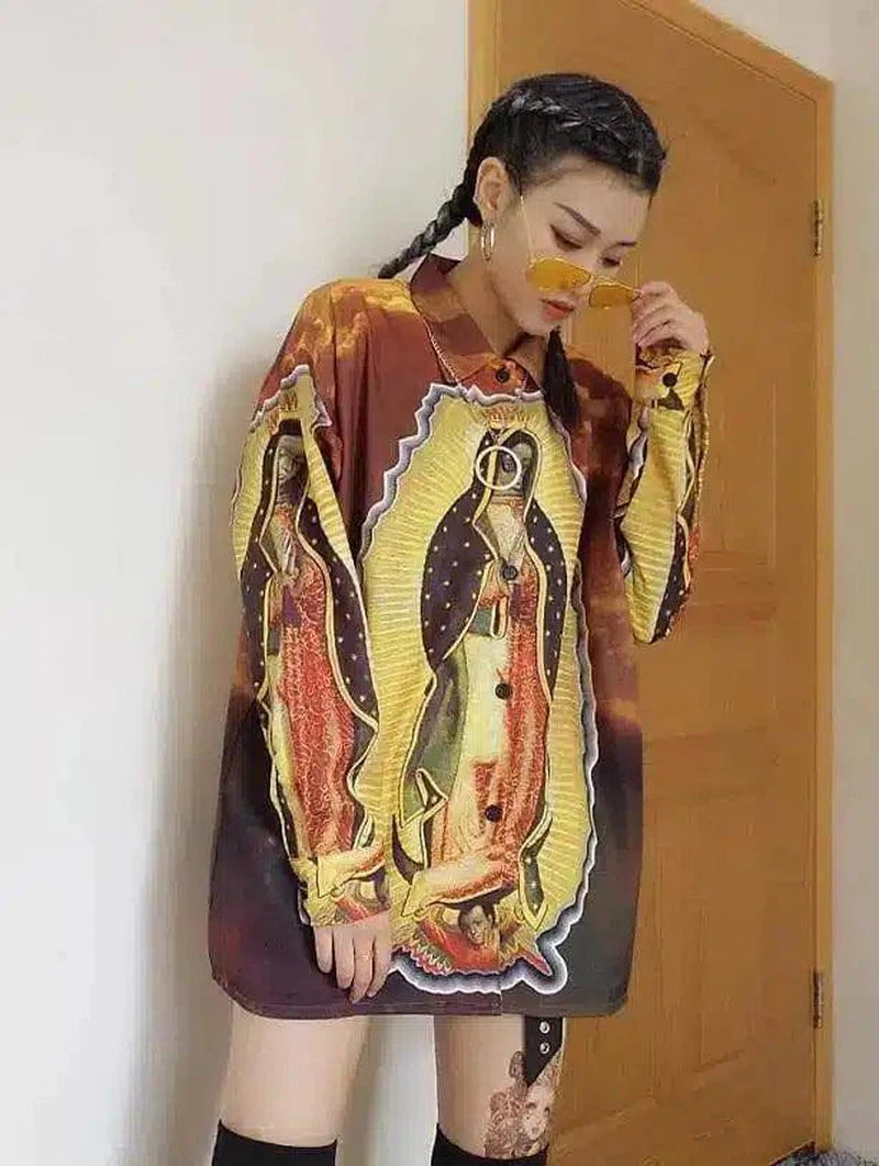 LOVEMI - Lovemi - Virgin Mary Digital Print Harajuku Shirt