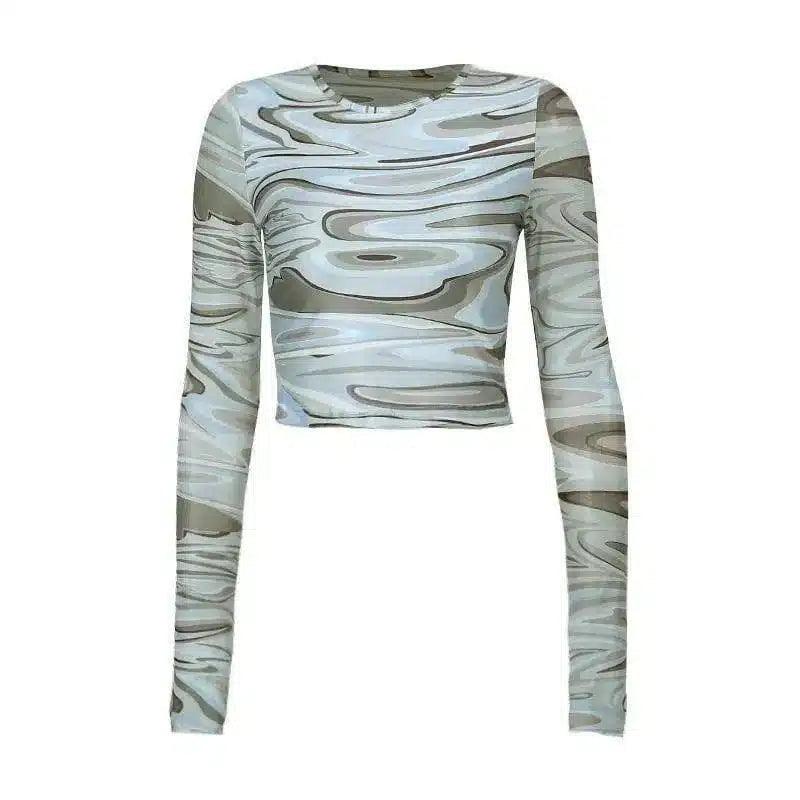 LOVEMI - Lovemi - Water Ripple Print Long-sleeved T-shirt Slim Top