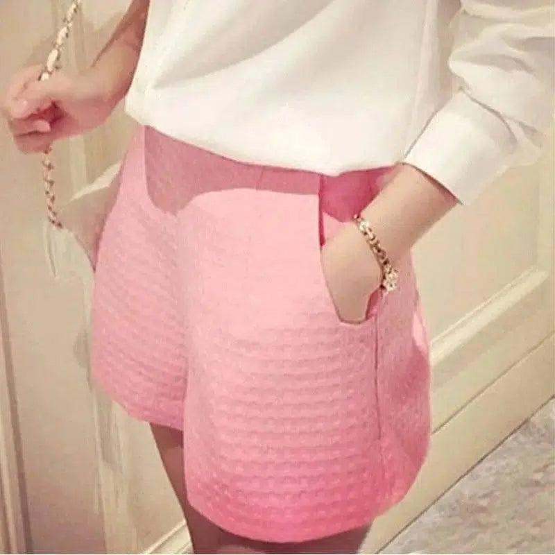 Wide Thigh High Waist Shorts-Pink-13