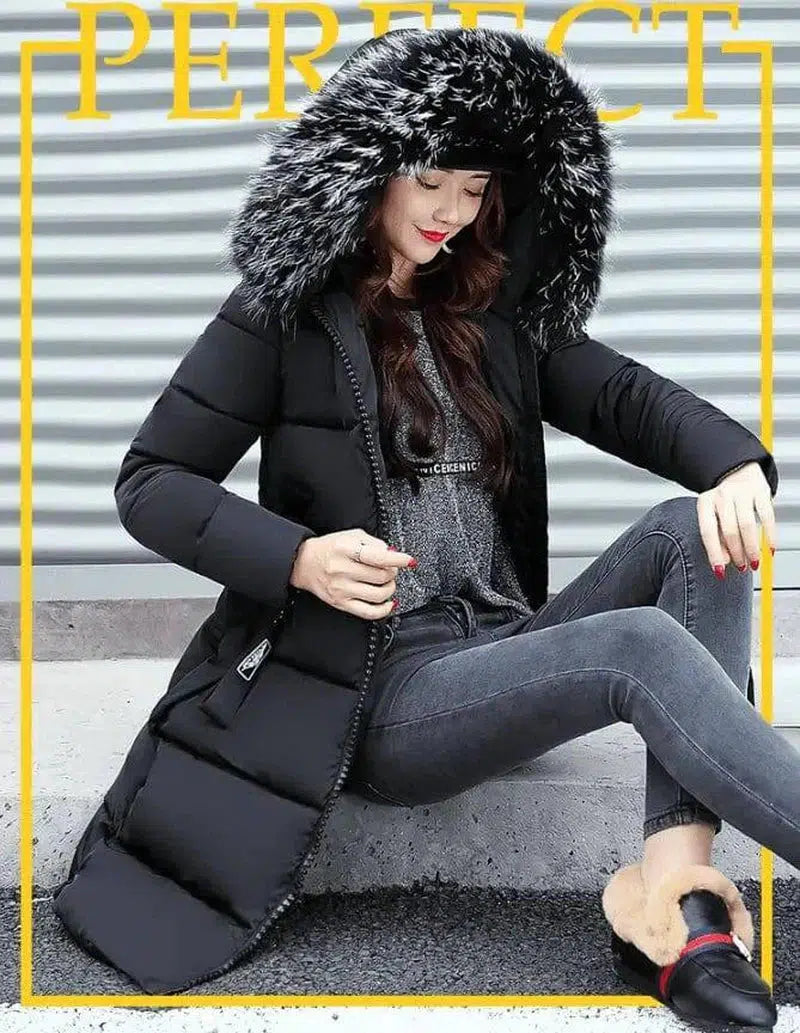 Winter Elegance: Chic Padded Jacket with korean Fur Hood-1