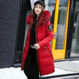 Winter Elegance: Chic Padded Jacket with korean Fur Hood-Red-6