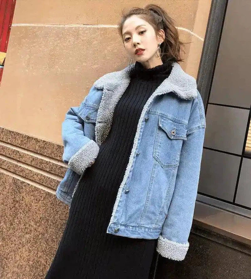 Winter new Korean women's jacket thick loose denim cotton-1