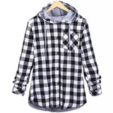 Hooded Flannel Checkered Shirt with Pockets-Grey-3