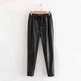 Women chic PU leather pants-Black-1