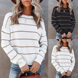 Women Round Neck Striped Long Sleeve Pullover Loose-1