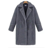 women's cashmere long-sleeved solid color long coat-gray-3