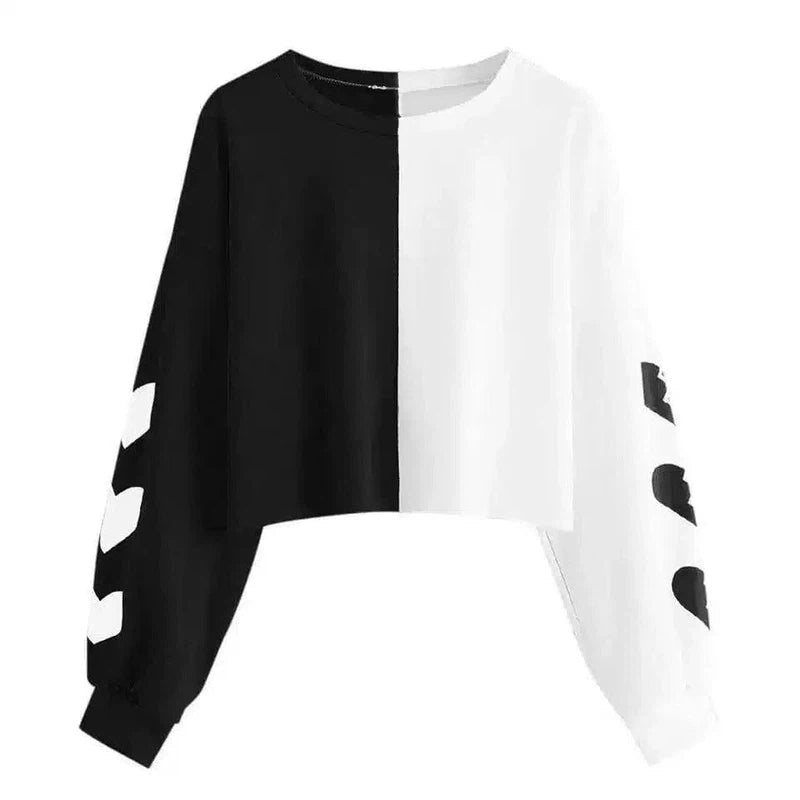 Heart Print Cropped Sweatshirt for Women-Black-3