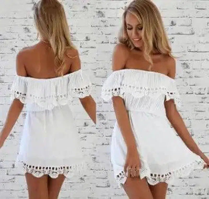 Women's Off Shoulder Lace Dress-4