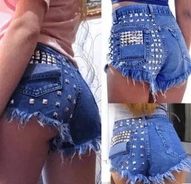 Women's ripped jeans baggy shorts rivet hot pants-12