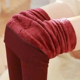 Women's solid color leggings-Wine Red-8