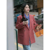 Womens Casual Blazer for Work and Daily Wear-Milk tea grapefruit-3