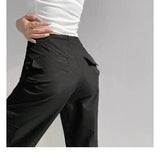 Low-waisted Drawstring Three-dimensional Pocket Work Pants-Dark Grey-6