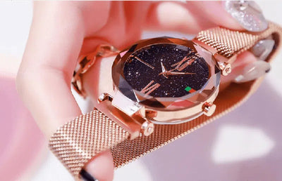 Luxury Women Watches Ladies Clock Magnet Buckle Starry Diamond Geometric Surface Quartz Wristwatch-8