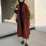 Medium length woolen coat-Red-1