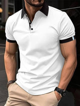 Men's Casual Button Solid Color Short Sleeves-White-6