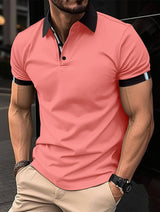 Men's Casual Button Solid Color Short Sleeves Brown / 3XL-Pink-8