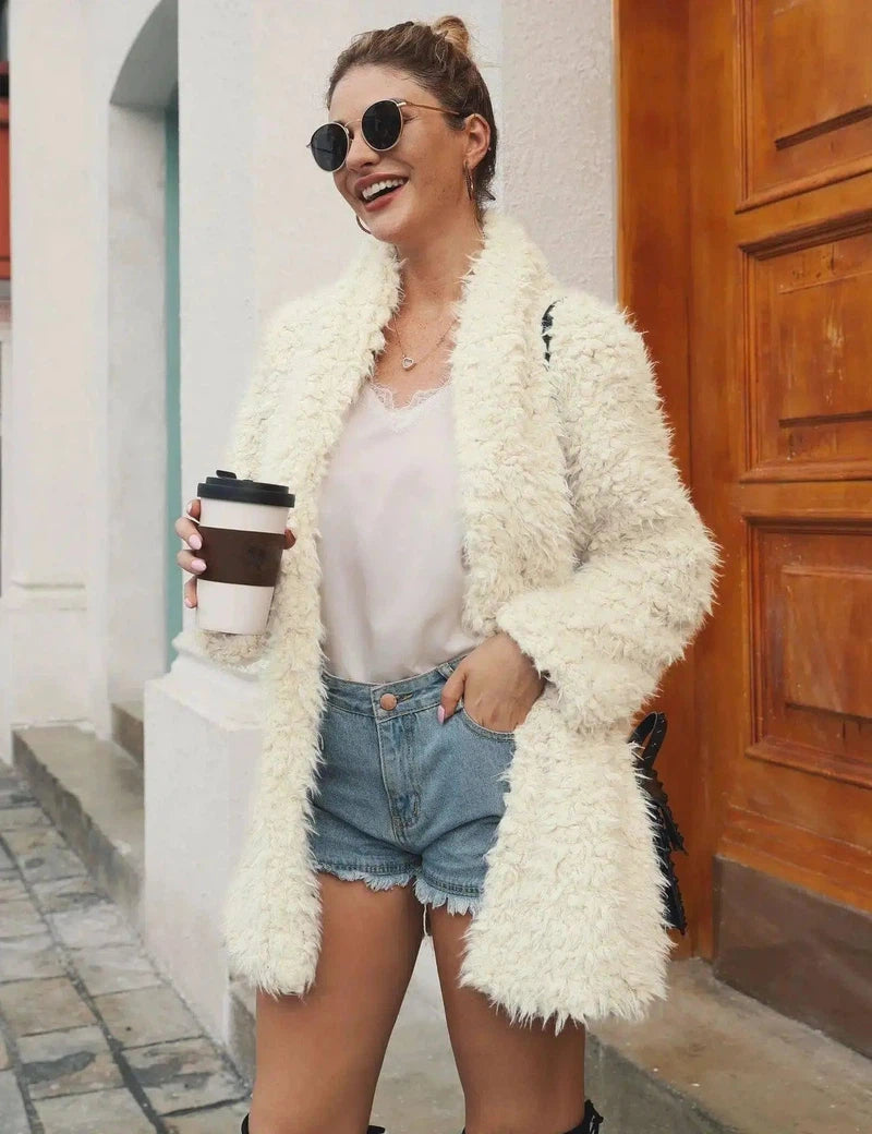 Mid-length faux fur fur long-sleeved jacket-4