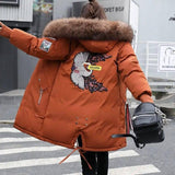 Mid-length Large Fur Collar Down Coat Plus Size Korean-Caramelcolorsmoothhair-8