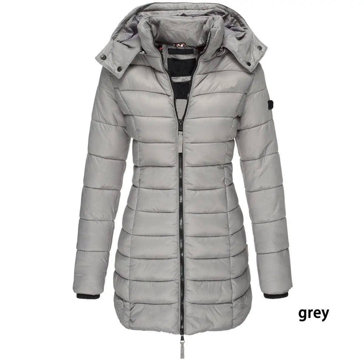 Mid-length Slim-fit Quilted Jacket-Grey-8