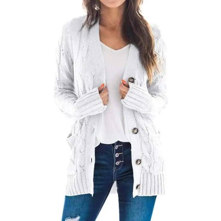 Mid-length Sweater Cardigan-White-2