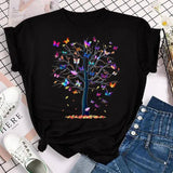 New Fashion Women T-shirt Colorful Butterfly Petal Print-18