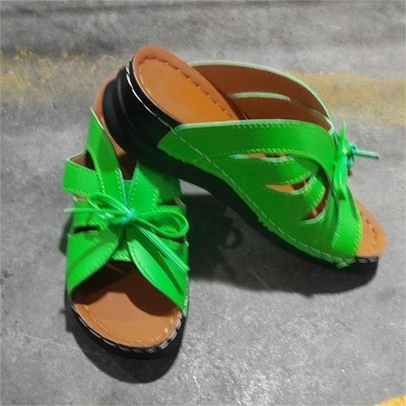 New Roman Shoes For Women Lace-up Platform Wedges Sandals-Green-7