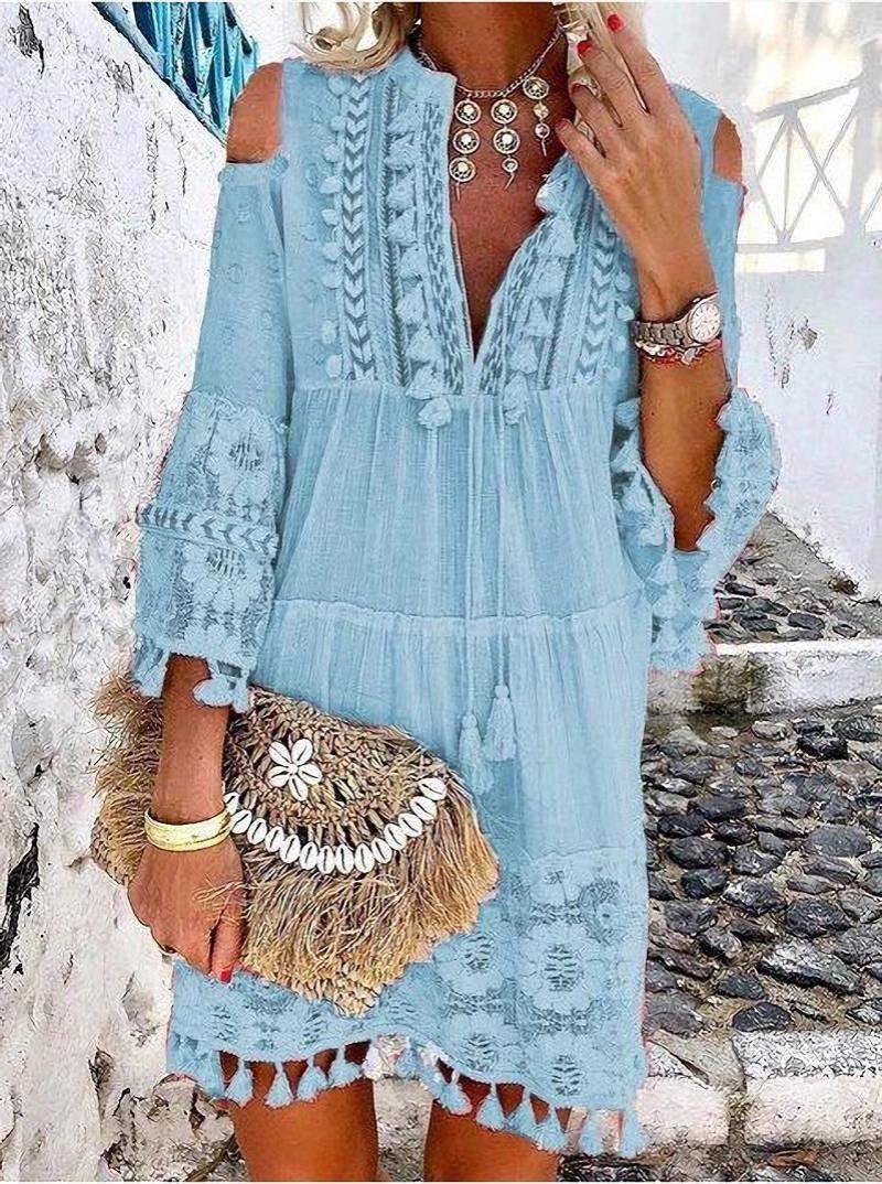 New Women's Fashion Sweet Ladies Dress Image Color / XL-light blue-4