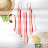 One-piece Bikini One-piece Swimsuit Striped Slimn-Pink-2