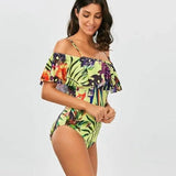 One Piece Floral Bathing Suit-Yellow-4