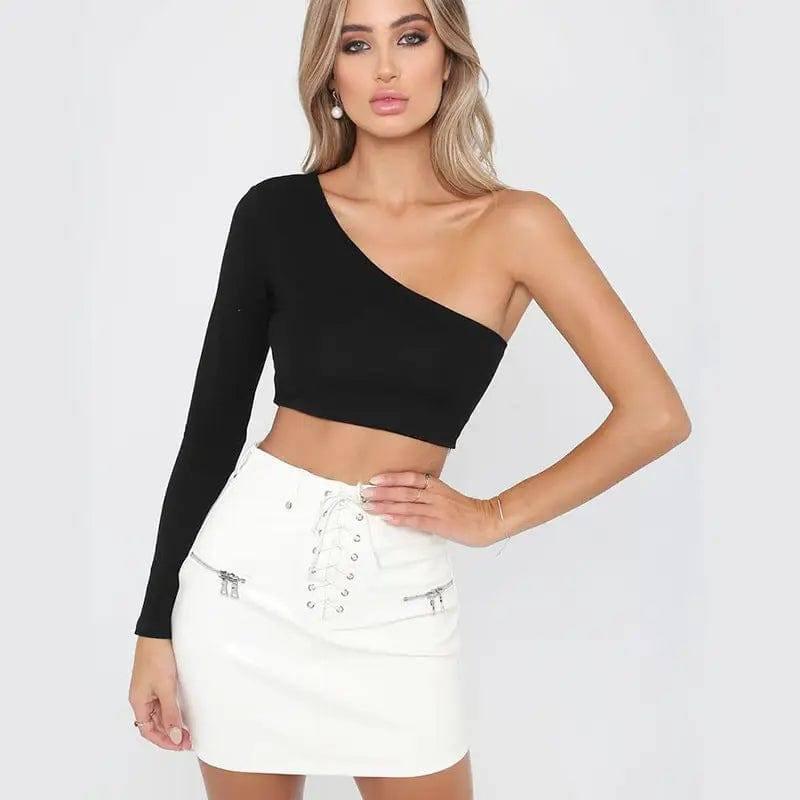 One-shoulder cotton crop top sport T-shirt-3