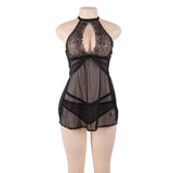 Oversized Sexy Lingerie Sexy Halter Suspender Nightdress-Black-1