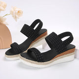 Chic Black Wedge Peep Toe Sandals for Women-Black-8