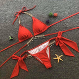 Pendant strap triangle sexy women's swimsuit-Red-2