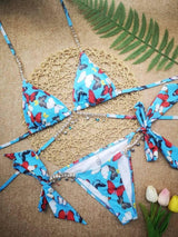 Pendant strap triangle sexy women's swimsuit-Lightblue-5