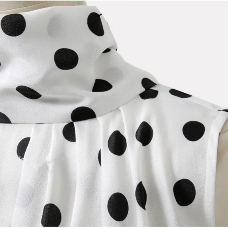 Plus Size Polka Dot Blouse Bow Neckline-5