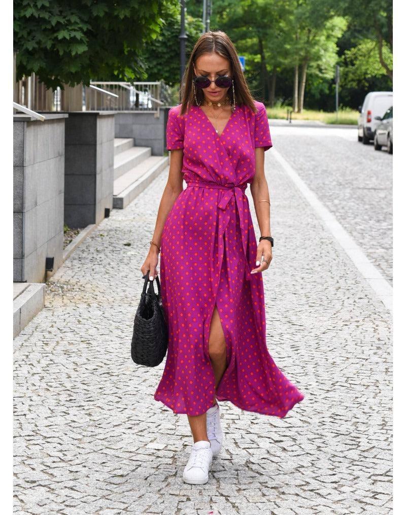 Chic Floral Maxi Dress - Summer Fashion-Red dots-4