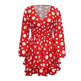 Popular New Waist V-Neck Polka Dot Polka Dot Mini Dress-5