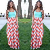 Printed Waves Stripe Long Skirt Dress-Blue-24