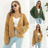 Puff Sleeve Cardigan Sweater Women Clothes Front Chunky-1